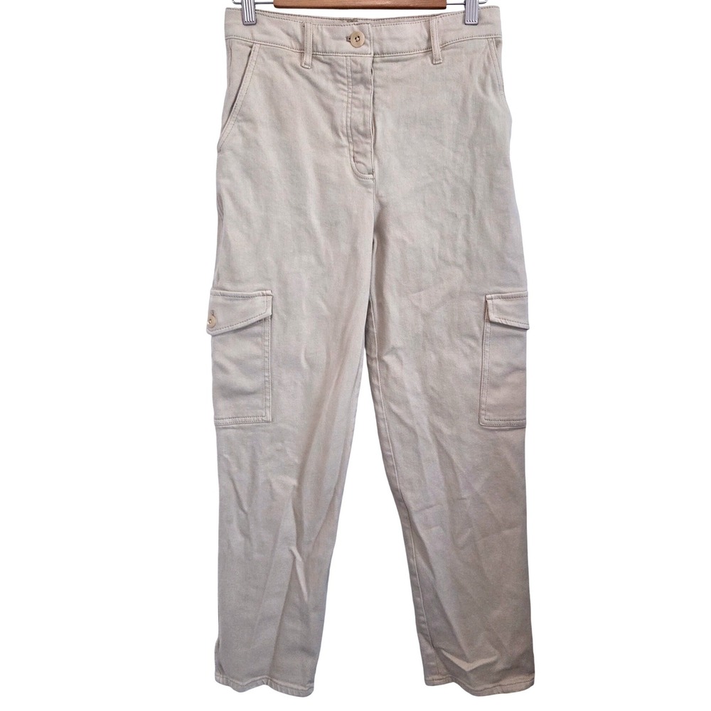 Wilfred Free Aritzia Cream High Waisted Button Fly Cargo Pants Womens 6 Utility - Picture 2 of 10